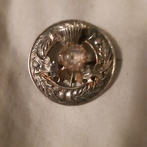 Source Unknown Silver Brooch with Crystal Center